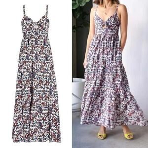 XIRENA Lolita cutout Maxi Dress Size Large Amalfi Blue babydoll A001309